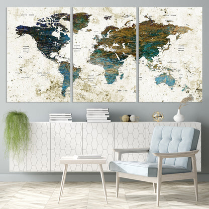 Vintage World Map Wall Art Canvas Print, Framed Rustic Earth Map Art Picture Print, Antique Map Perfect Rustic Vintage Decor Artwork