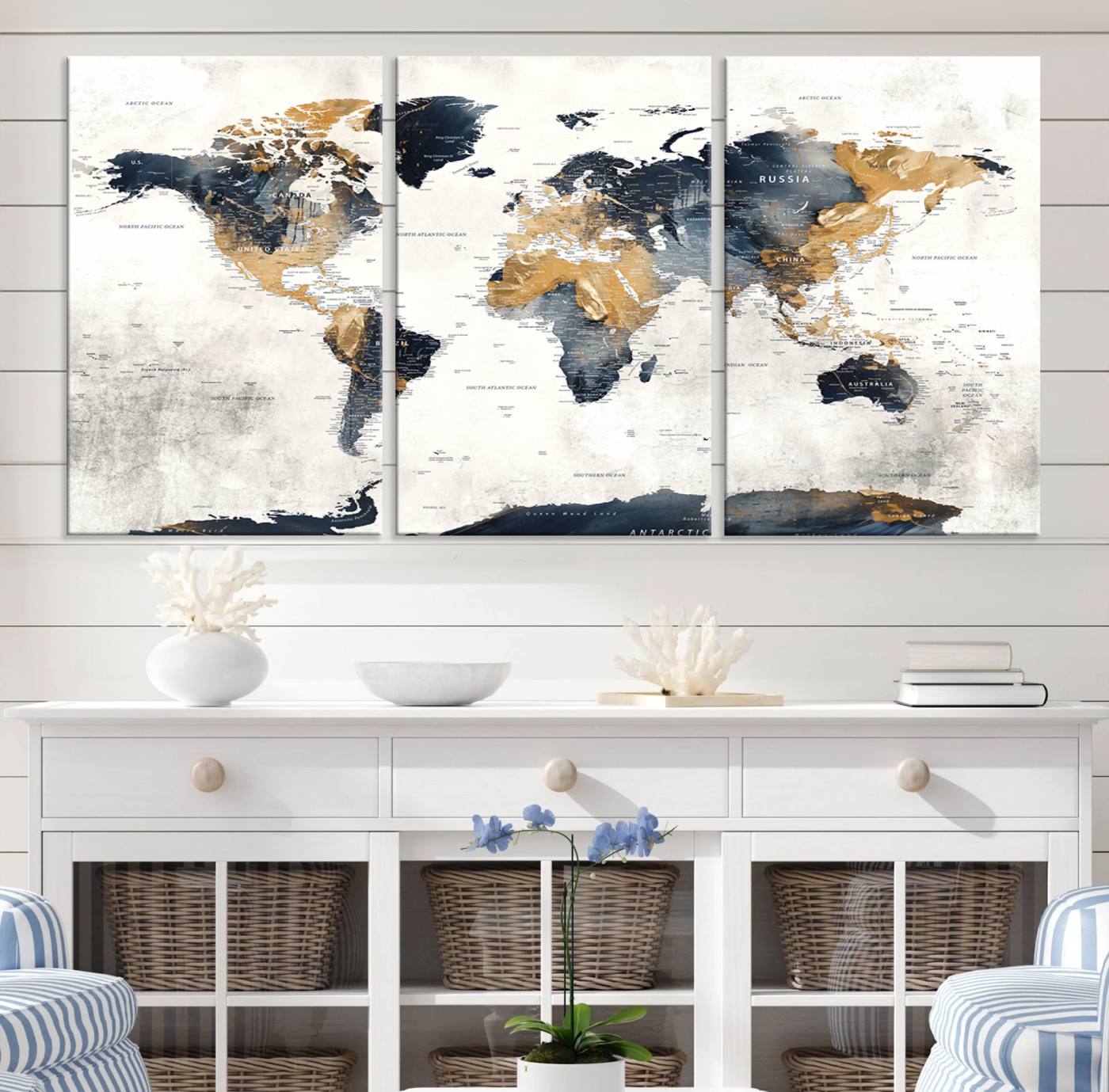 Push Pin World Map Canvas Print – Framed Wall Art for Couples to Track Their Travels – Anniversary Gift or Home Adventure Decor