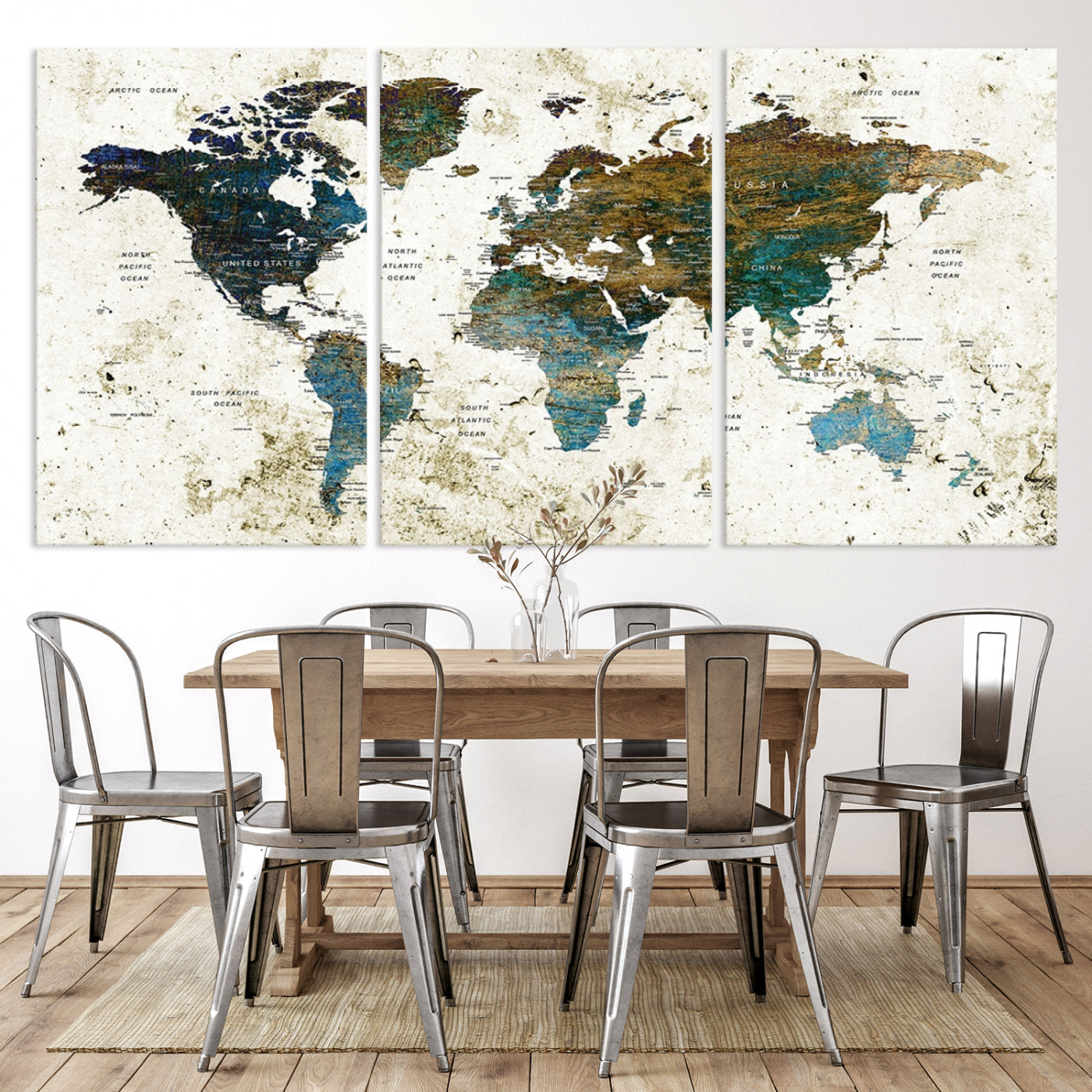 Vintage World Map Wall Art Canvas Print, Framed Rustic Earth Map Art Picture Print, Antique Map Perfect Rustic Vintage Decor Artwork
