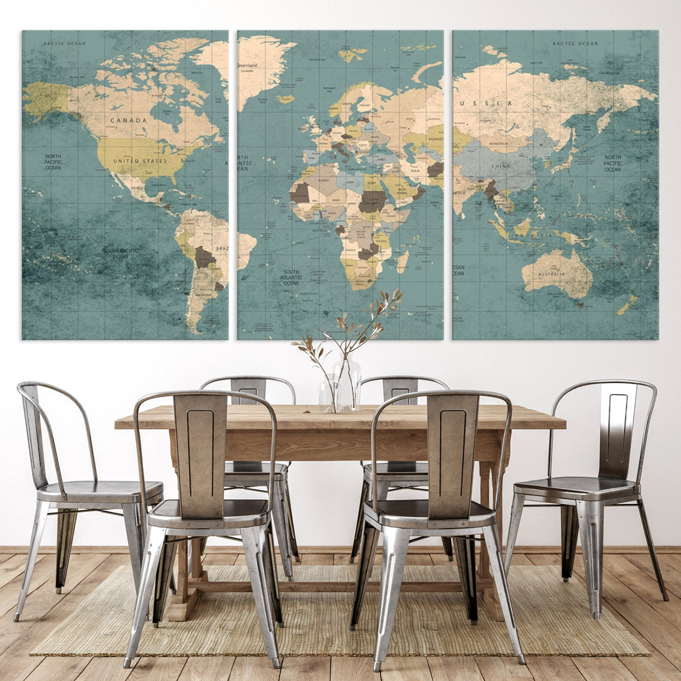 Classic World Map Wall Art Canvas Print, Framed Retro Map Art Picture Print, Vintage Atlas Perfect Rustic Explorer Decor Artwork