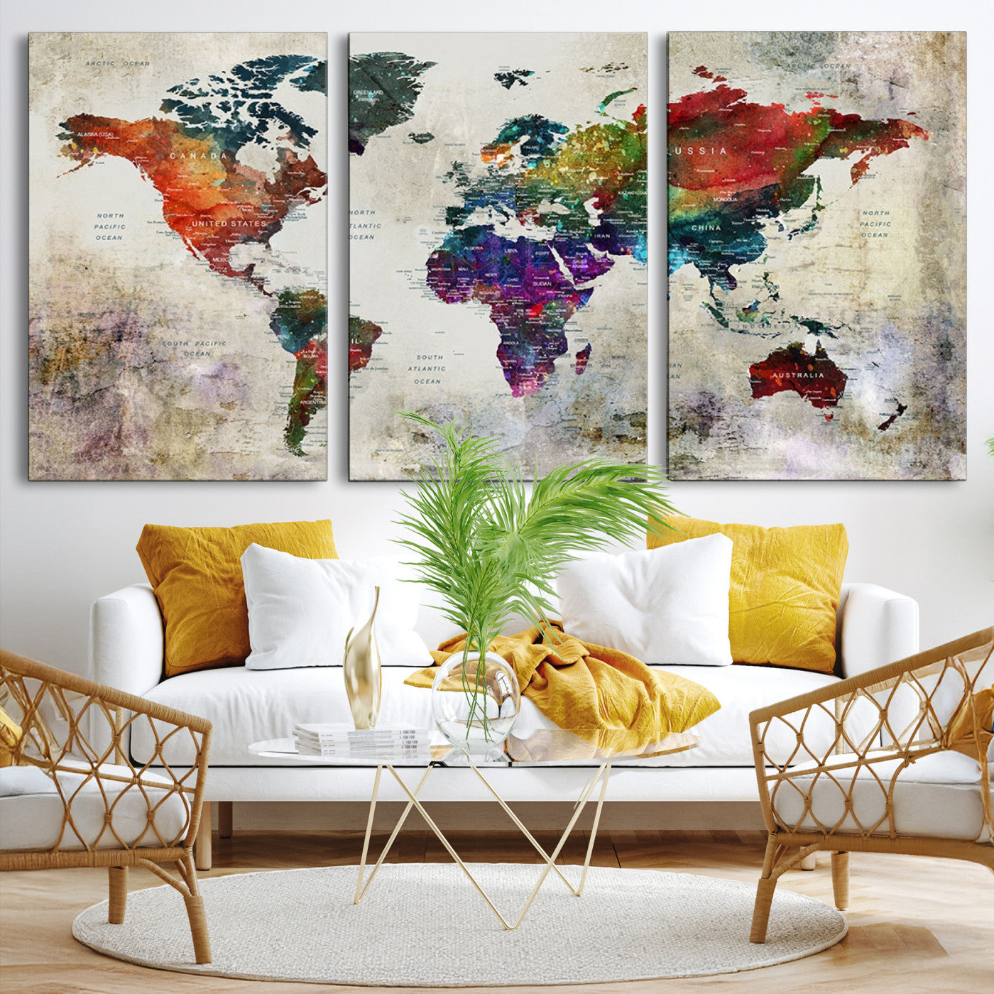 Push Pin World Map Canvas Print – Framed Wall Art for Couples to Track Their Travels – Anniversary Gift or Home Adventure Decor