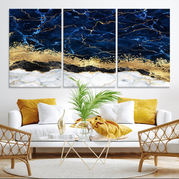 Navy Blue Marble Fluid Effect Wall Art Abstract Canvas Wall Art Print