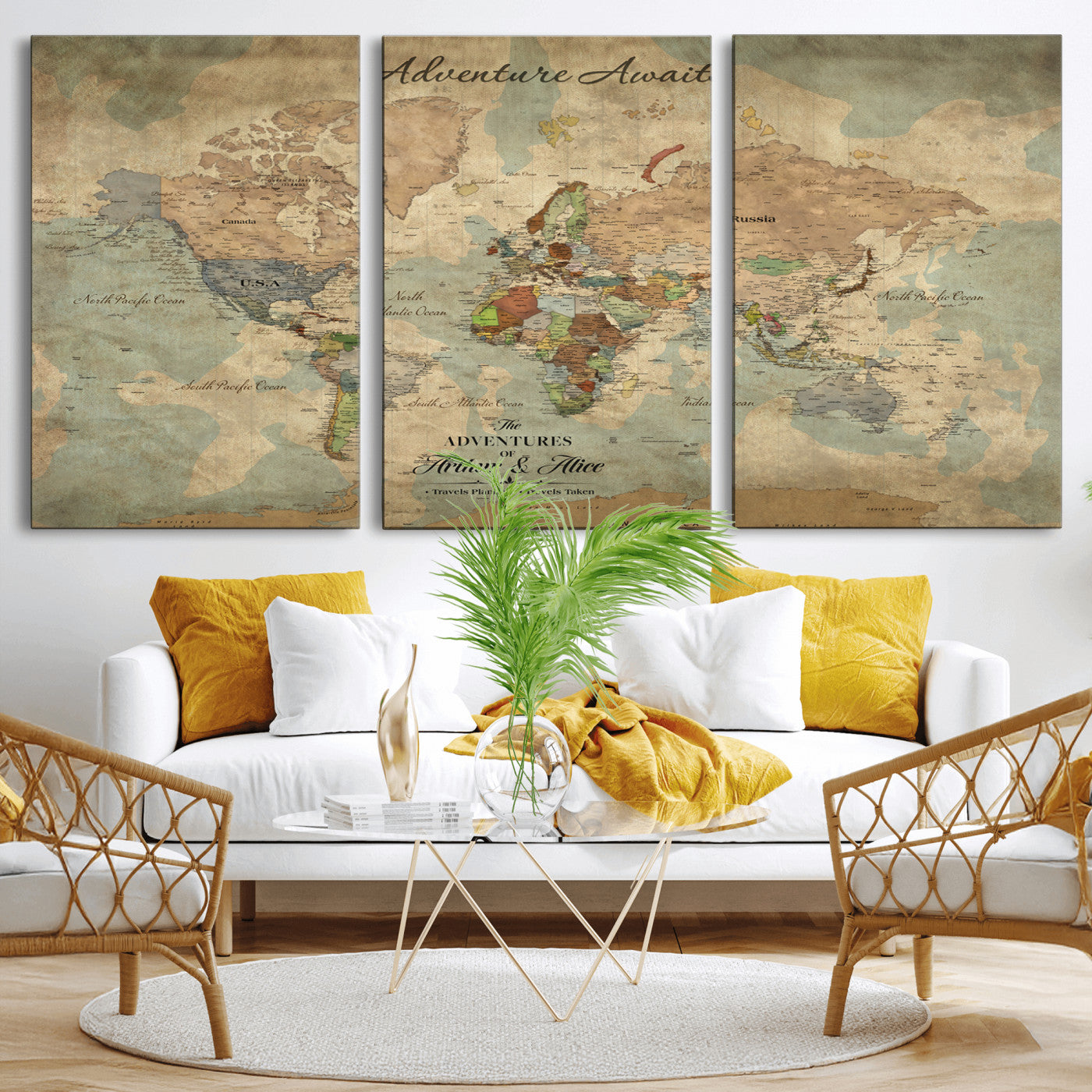 60798273-MGV-CV-30X20-Custom Push Pin World Map Wall Canvas Print – Personalized Travel Tracker with Pins – Framed Custom Quotie Canvas for Home Office Decor