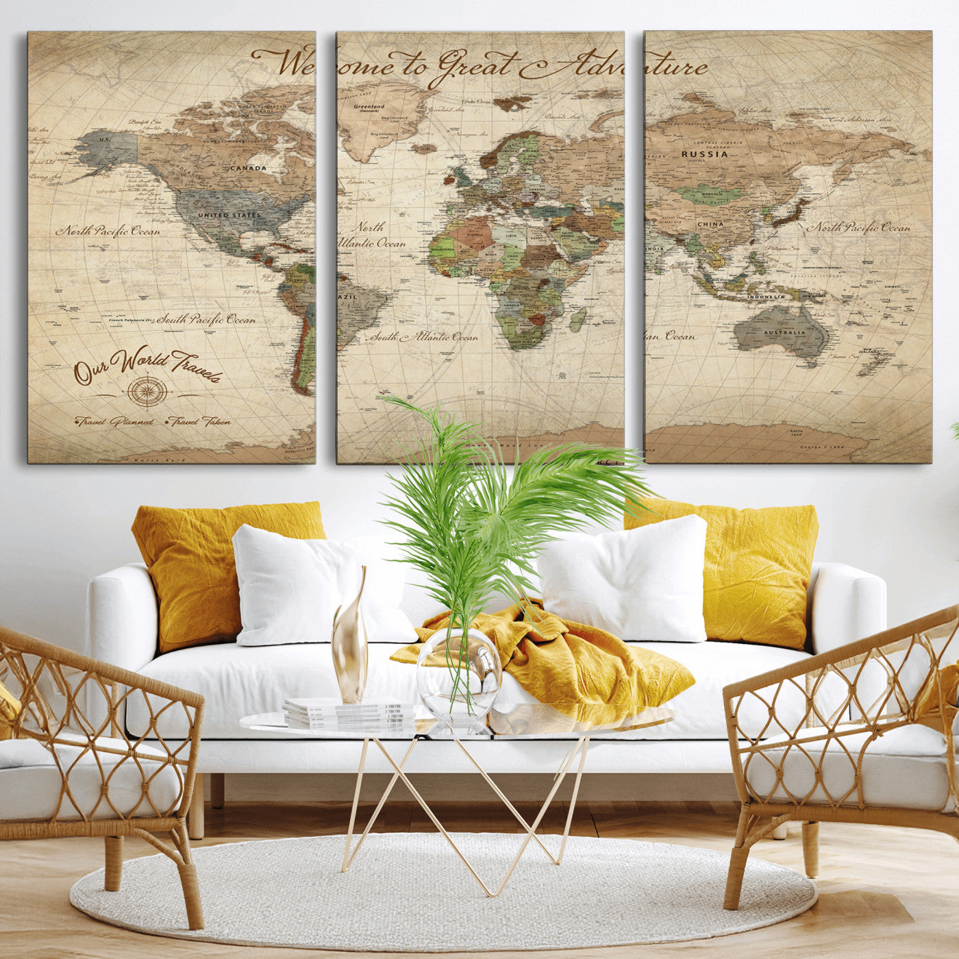 76478536-MGV-CV-30X20-Custom Push Pin World Map Wall Canvas Print – Personalized Travel Tracker with Pins – Framed Custom Quotie Canvas for Home Office Decor