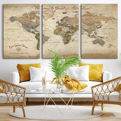76478536-MGV-CV-30X20-Custom Push Pin World Map Wall Canvas Print – Personalized Travel Tracker with Pins – Framed Custom Quotie Canvas for Home Office Decor