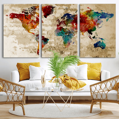Push Pin World Map Canvas Print – Framed Wall Art for Couples to Track Their Travels – Anniversary Gift or Home Adventure Decor