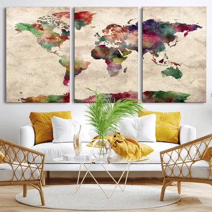 Push Pin World Map Canvas Print – Framed Wall Art for Couples to Track Their Travels – Anniversary Gift or Home Adventure Decor