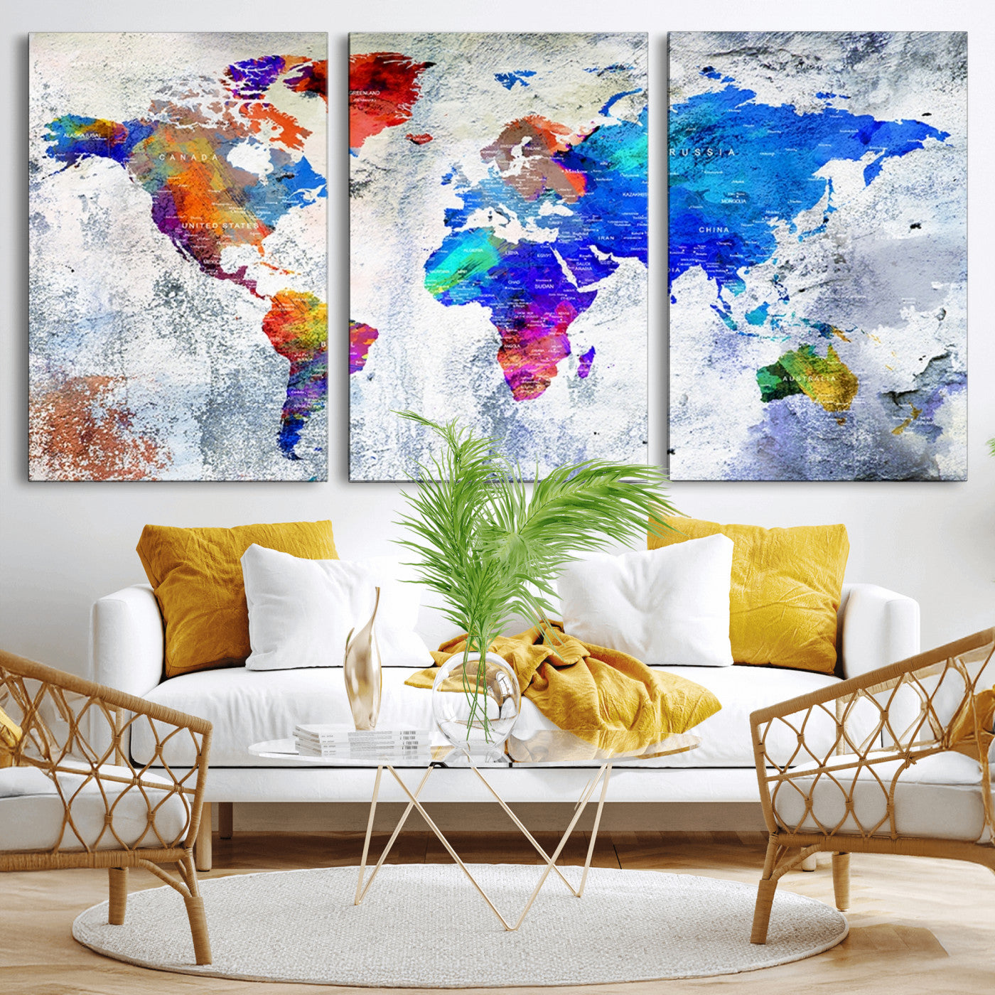 Push Pin World Map Canvas Print – Framed Wall Art for Couples to Track Their Travels – Anniversary Gift or Home Adventure Decor