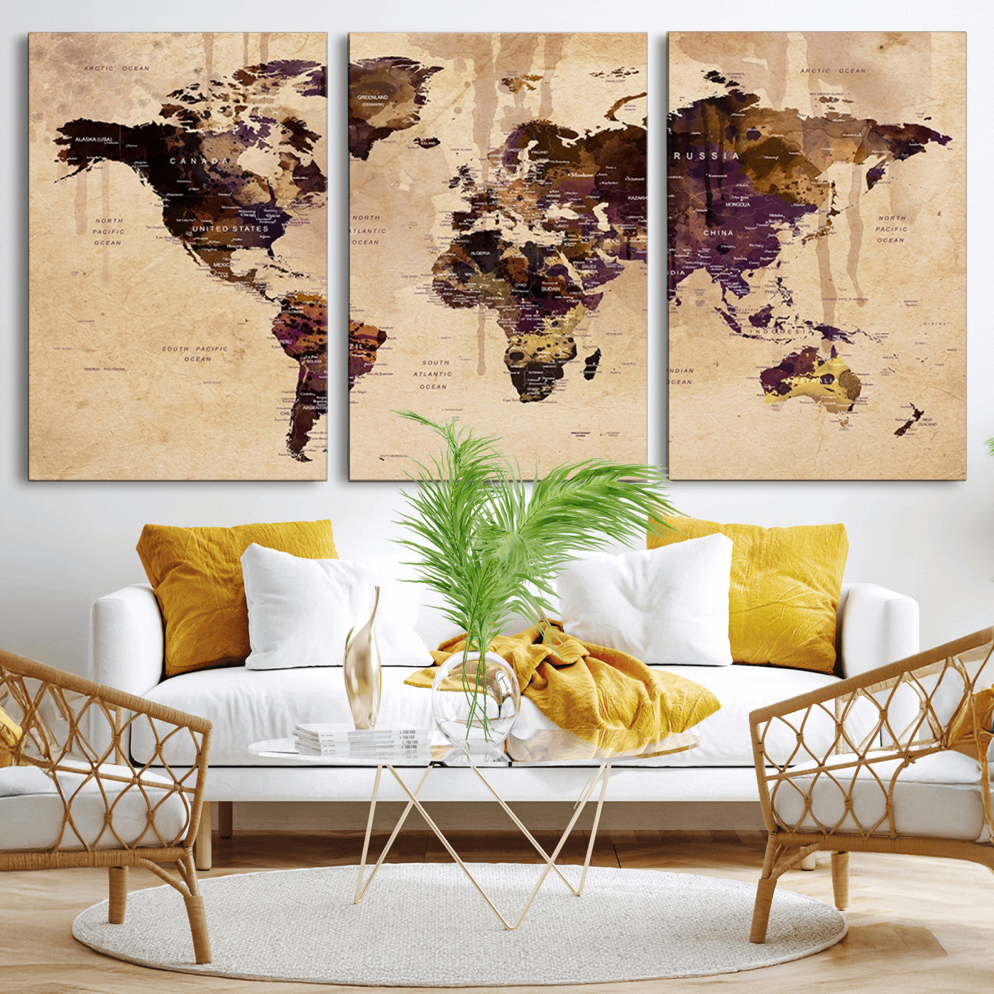 Push Pin World Map Canvas Print – Framed Wall Art for Couples to Track Their Travels – Anniversary Gift or Home Adventure Decor