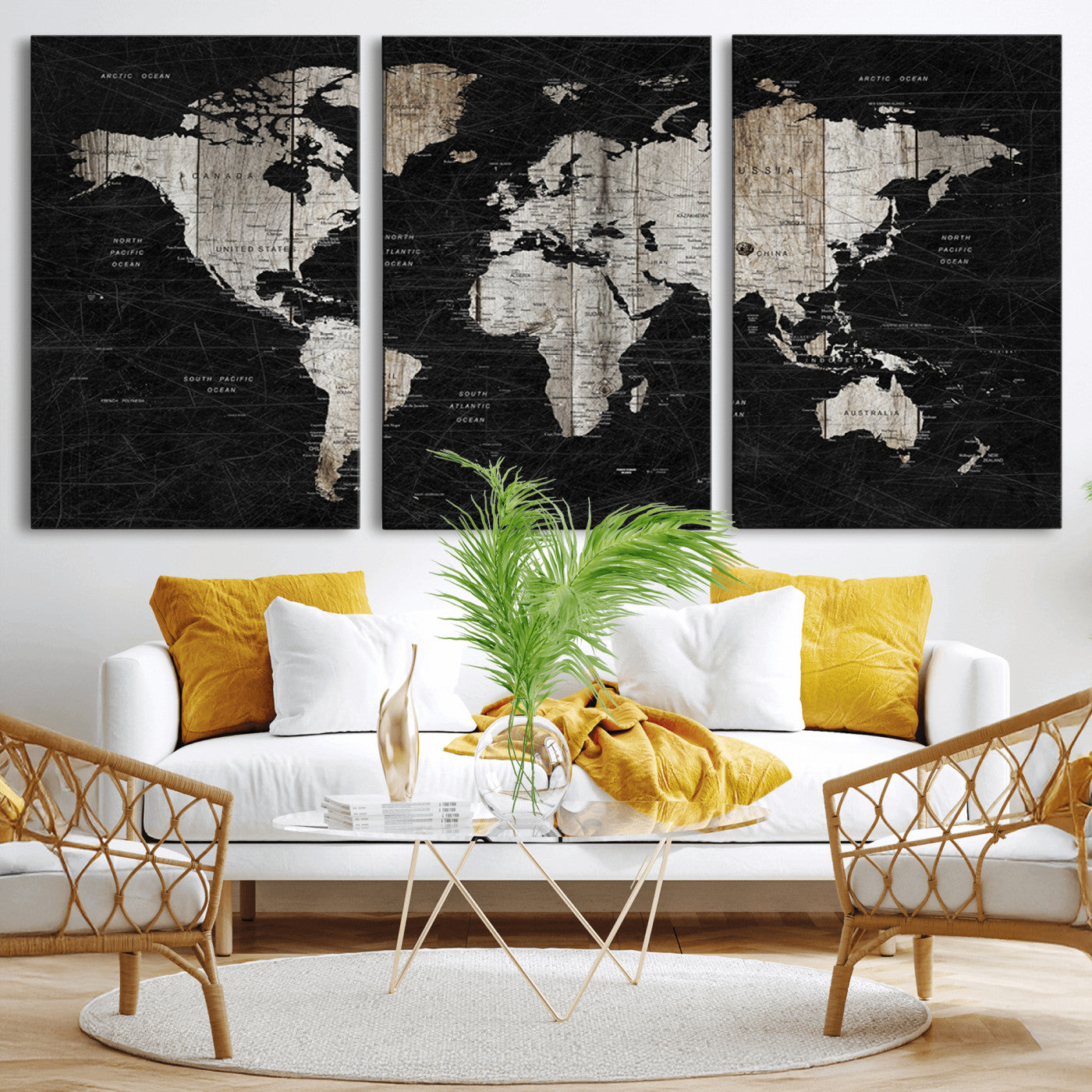 89998-MGV-CV-36X24-Push Pin World Map Canvas Print – Framed Wall Art for Couples to Track Their Travels – Anniversary Gift or Home Adventure Decor