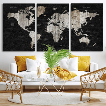 89998-MGV-CV-36X24-Push Pin World Map Canvas Print – Framed Wall Art for Couples to Track Their Travels – Anniversary Gift or Home Adventure Decor