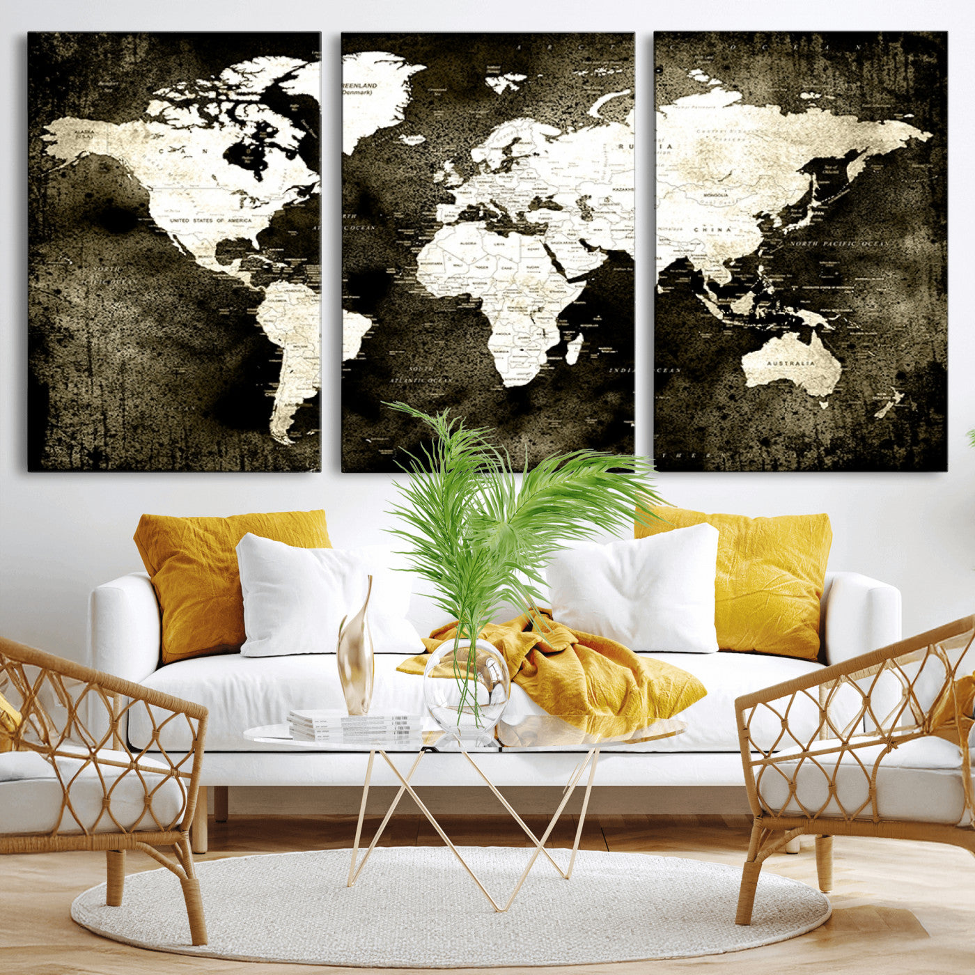 66737-MGV-CV-36X24-Push Pin World Map Canvas Print – Framed Wall Art for Couples to Track Their Travels – Anniversary Gift or Home Adventure Decor