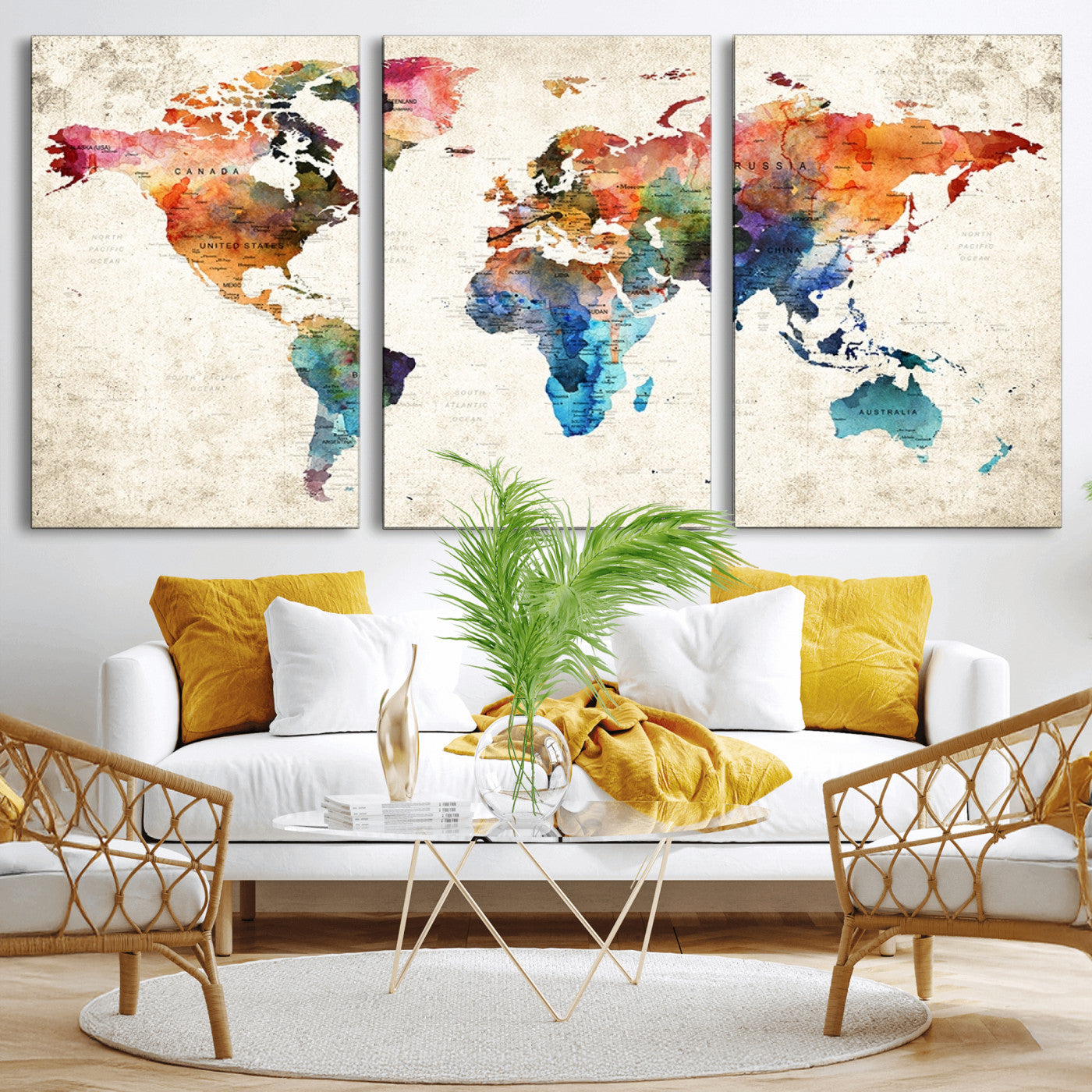 Push Pin World Map Canvas Print – Framed Wall Art for Couples to Track Their Travels – Anniversary Gift or Home Adventure Decor
