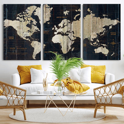 Push Pin World Map Canvas Print – Framed Wall Art for Couples to Track Their Travels – Anniversary Gift or Home Adventure Decor