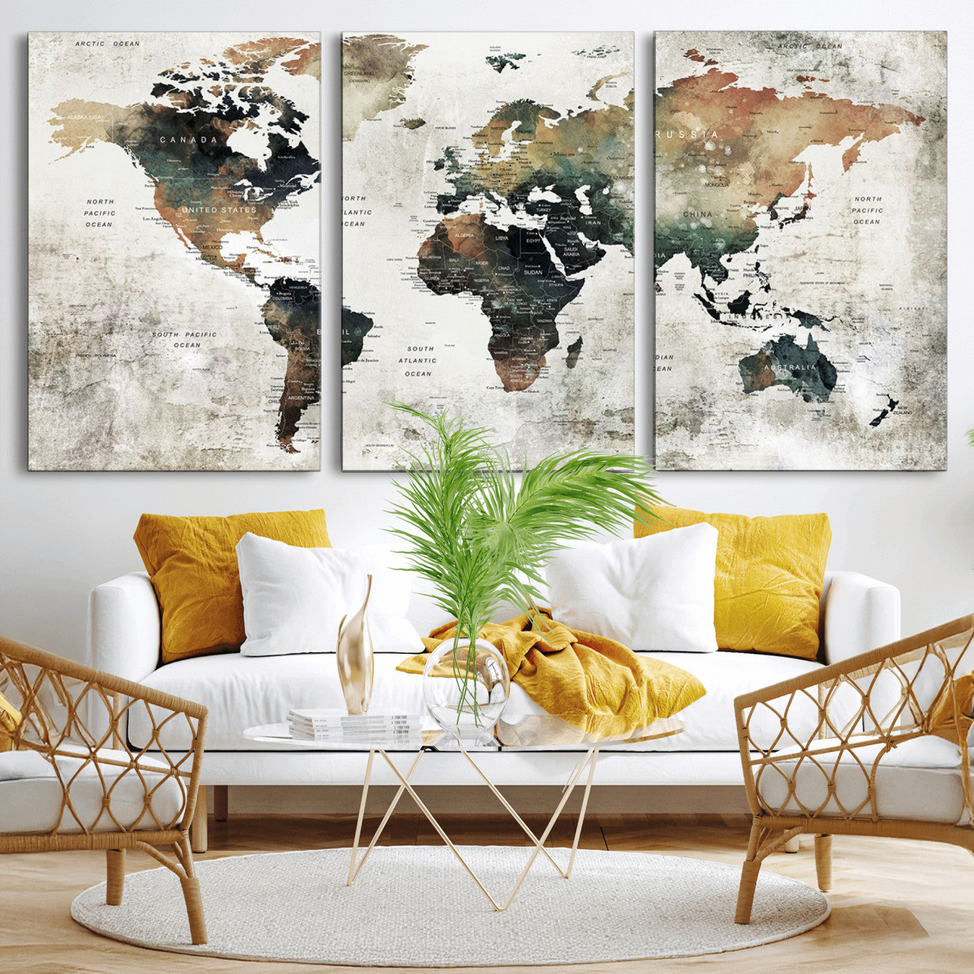 Push Pin World Map Canvas Print – Framed Wall Art for Couples to Track Their Travels – Anniversary Gift or Home Adventure Decor