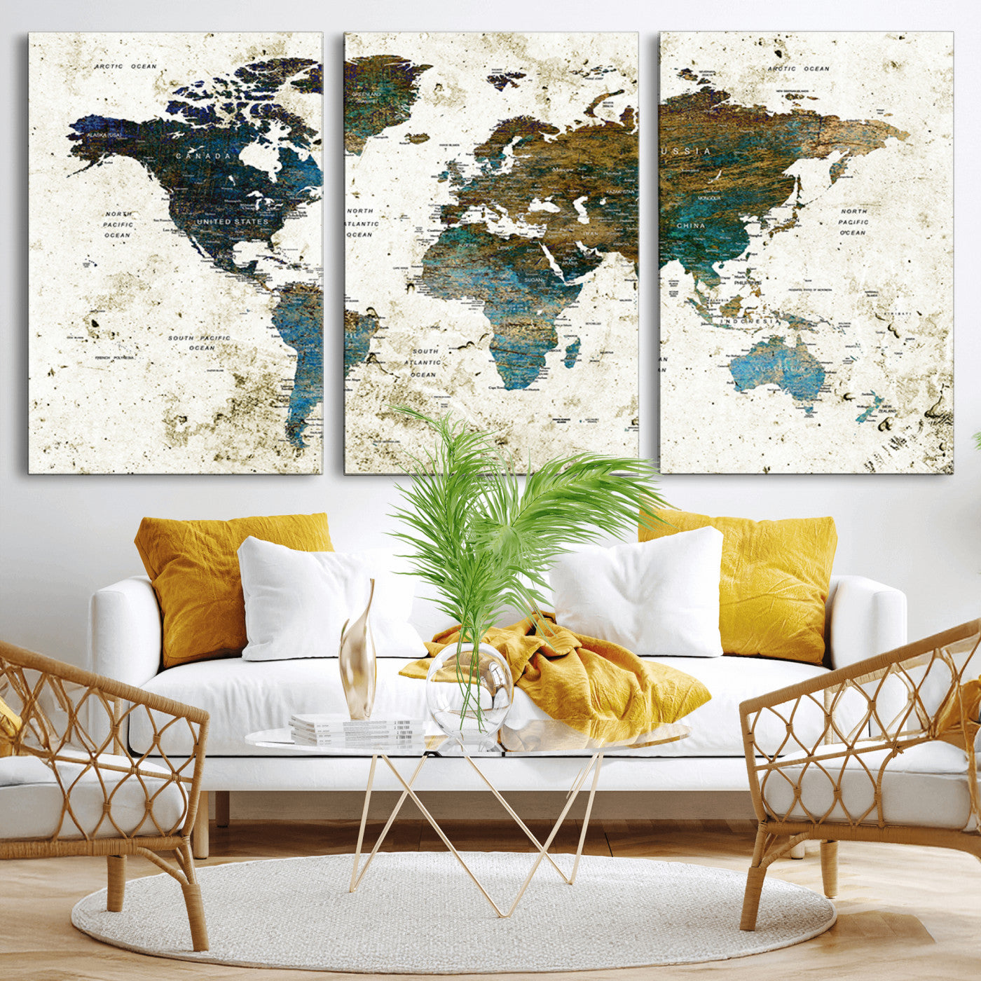 Push Pin World Map Canvas Print – Framed Wall Art for Couples to Track Their Travels – Anniversary Gift or Home Adventure Decor