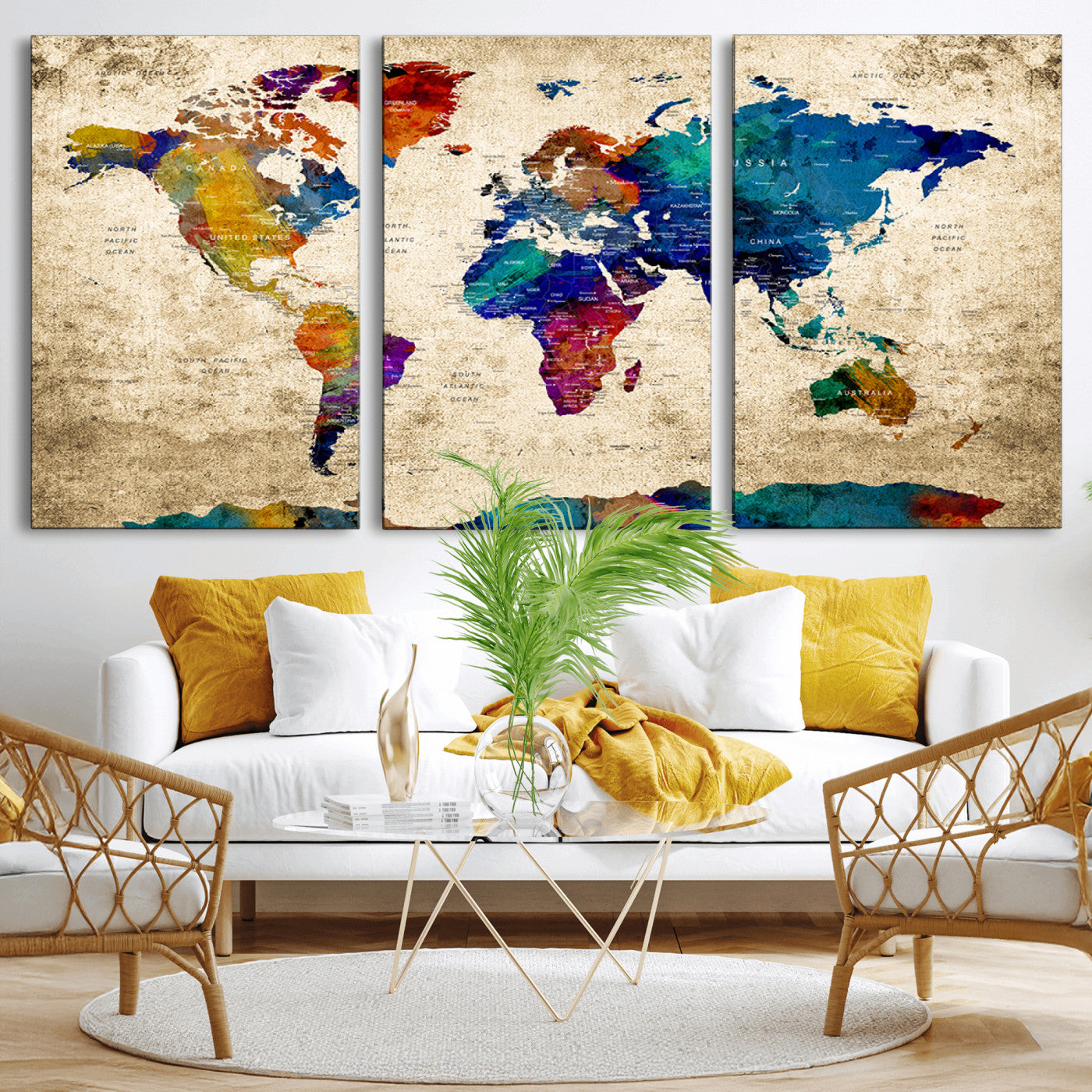 Push Pin World Map Canvas Print – Framed Wall Art for Couples to Track Their Travels – Anniversary Gift or Home Adventure Decor