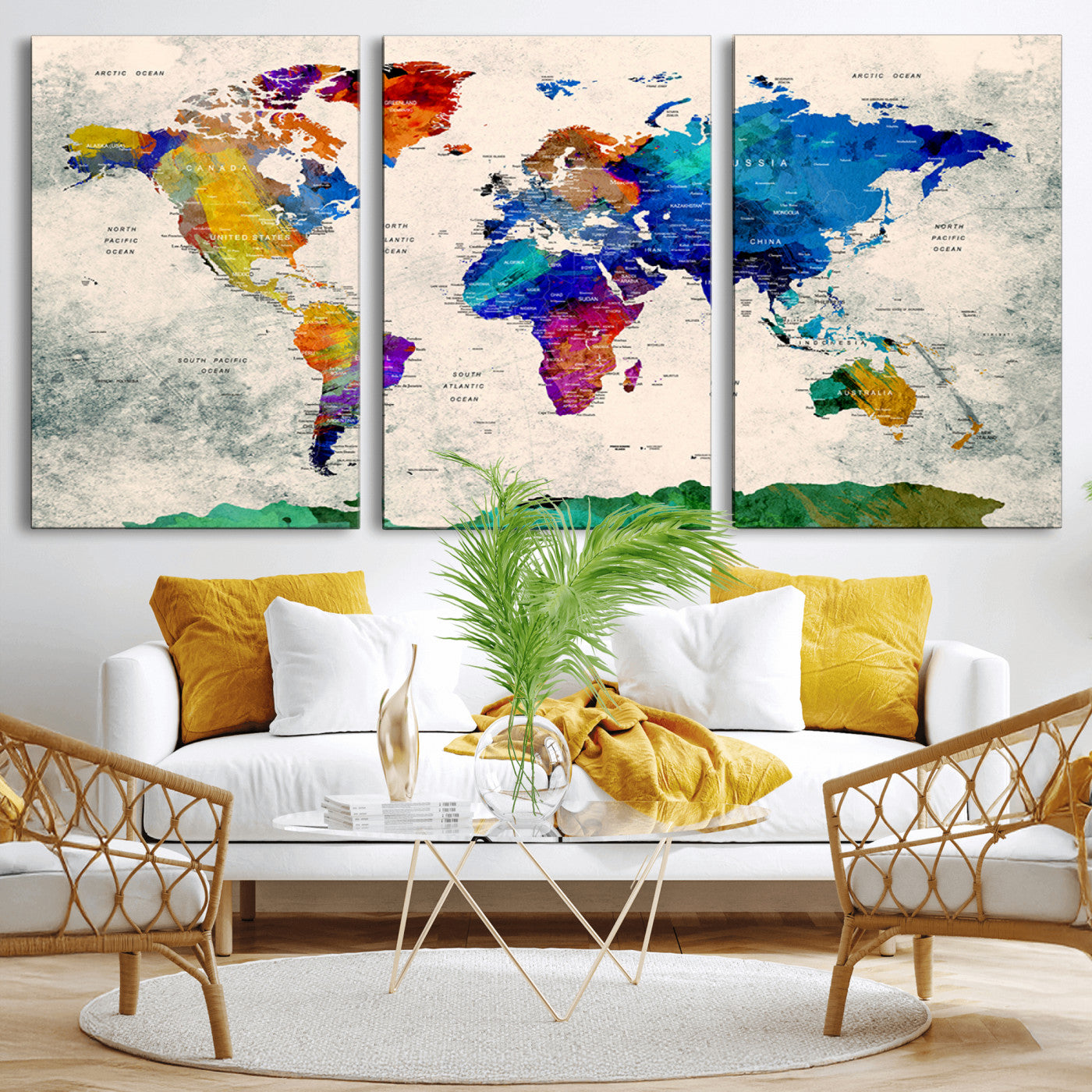 Push Pin World Map Canvas Print – Framed Wall Art for Couples to Track Their Travels – Anniversary Gift or Home Adventure Decor