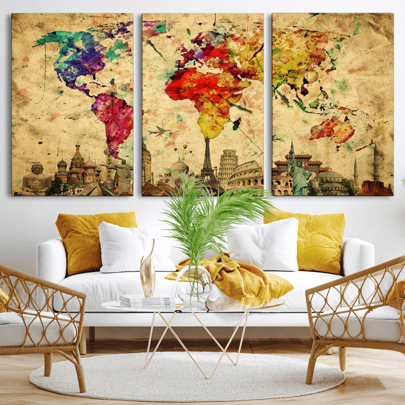Colorful World Map Wall Art World Map Canvas Print