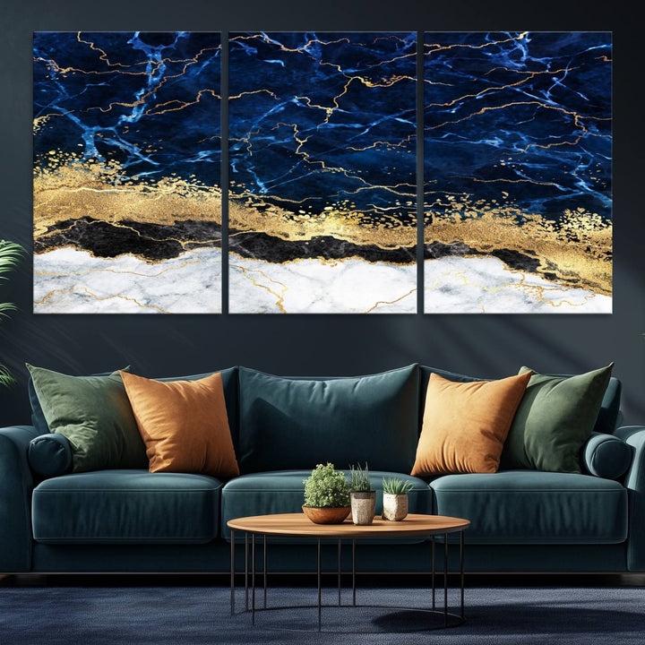 Navy Blue Marble Fluid Effect Wall Art Abstract Canvas Wall Art Print