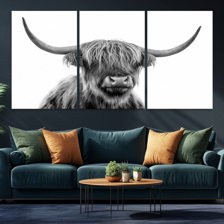 Scottish Highland Cow Cattle Art Print Wall Art Canvas Print for Farmhouse Decor, Framed Scottish Highland Cow Canvas