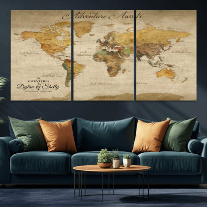 50298017-MGV-CV-36X24-Personalized World Map Print, Customizable Push Pin Framed World Map Print on Canvas - Custom Quote on Map Print