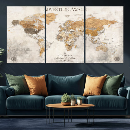 99422096-MGV-CV-30X20-Custom Push Pin World Map Wall Canvas Print – Personalized Travel Tracker with Pins – Framed Custom Quotie Canvas for Home Office Decor