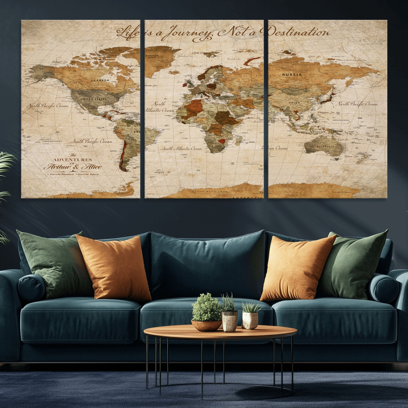 79036691-MGV-CV-30X20-Custom Push Pin World Map Wall Canvas Print – Personalized Travel Tracker with Pins – Framed Custom Quotie Canvas for Home Office Decor