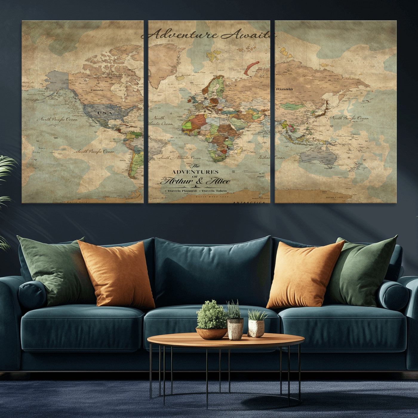60798273-MGV-CV-30X20-Custom Push Pin World Map Wall Canvas Print – Personalized Travel Tracker with Pins – Framed Custom Quotie Canvas for Home Office Decor