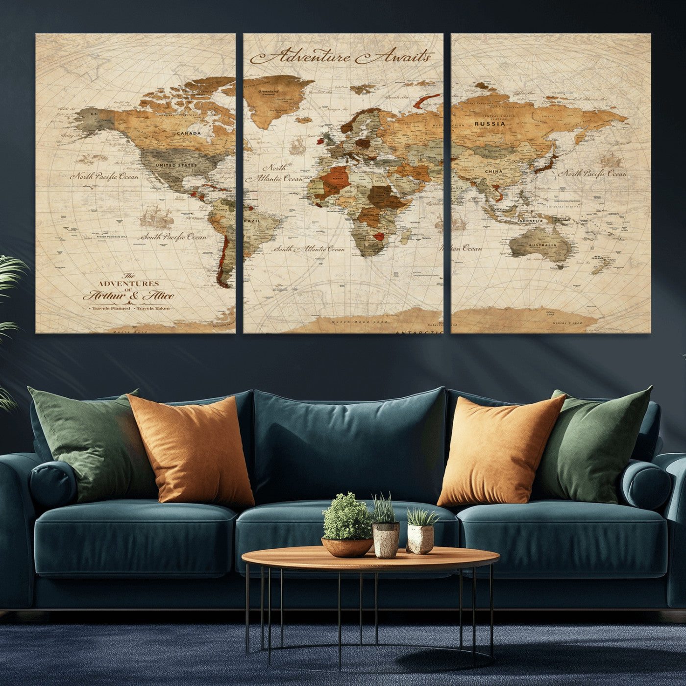 64295326-MGV-CV-30X20-Custom Push Pin World Map Wall Canvas Print – Personalized Travel Tracker with Pins – Framed Custom Quotie Canvas for Home Office Decor