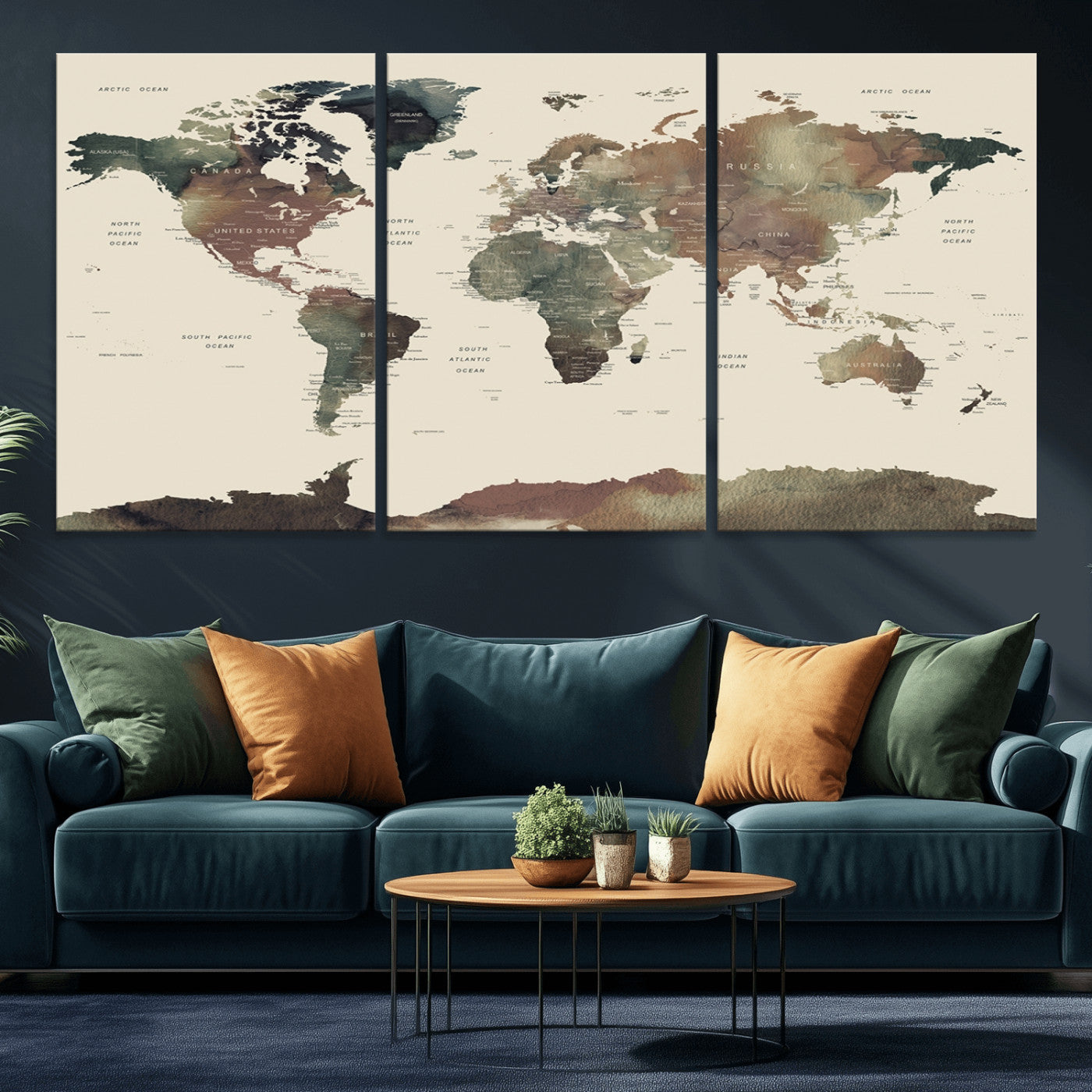 Push Pin World Map Canvas Print – Framed Wall Art for Couples to Track Their Travels – Anniversary Gift or Home Adventure Decor