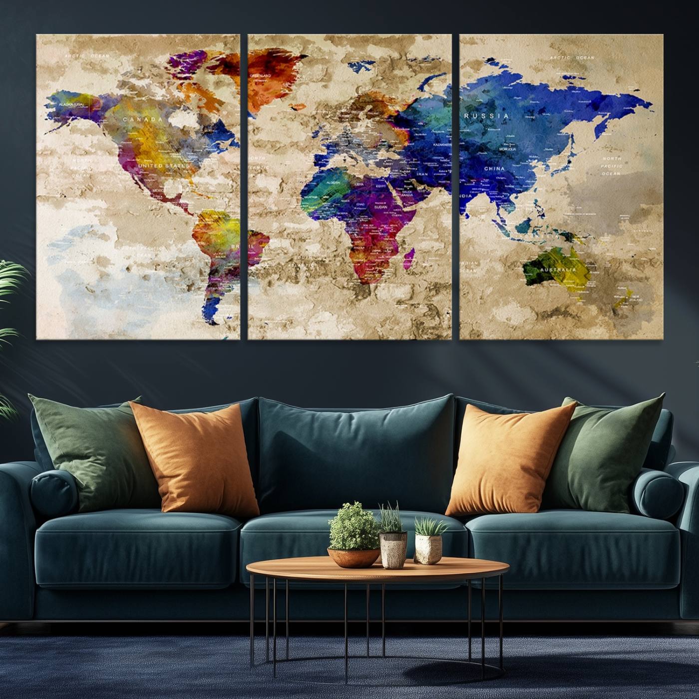 92939-MGV-CV-36X24-Watercolor World Map Canvas Print World Map Wall Art Great Design Great Gift Idea
