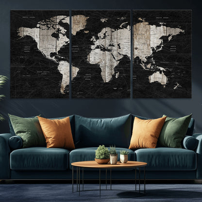 89998-MGV-CV-36X24-Push Pin World Map Canvas Print – Framed Wall Art for Couples to Track Their Travels – Anniversary Gift or Home Adventure Decor
