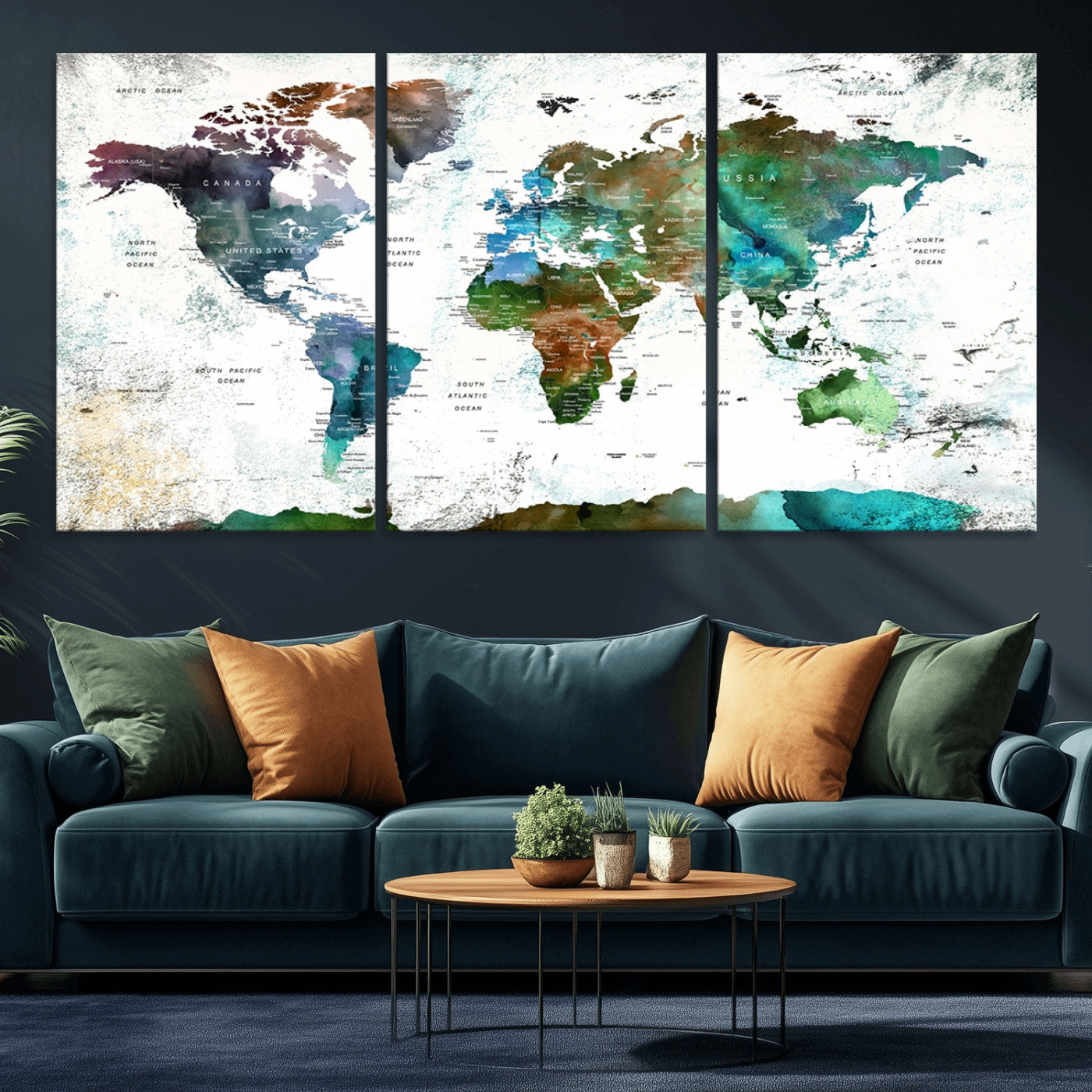 Push Pin World Map Canvas Print – Framed Wall Art for Couples to Track Their Travels – Anniversary Gift or Home Adventure Decor