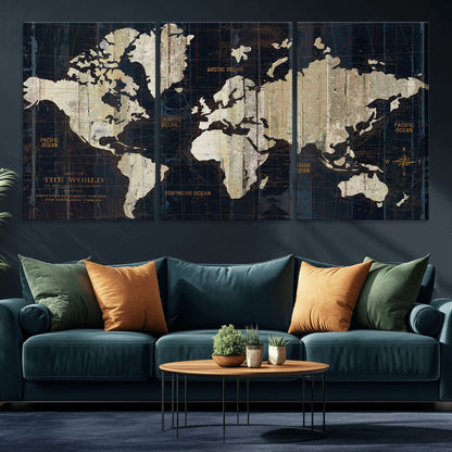 Push Pin World Map Canvas Print – Framed Wall Art for Couples to Track Their Travels – Anniversary Gift or Home Adventure Decor