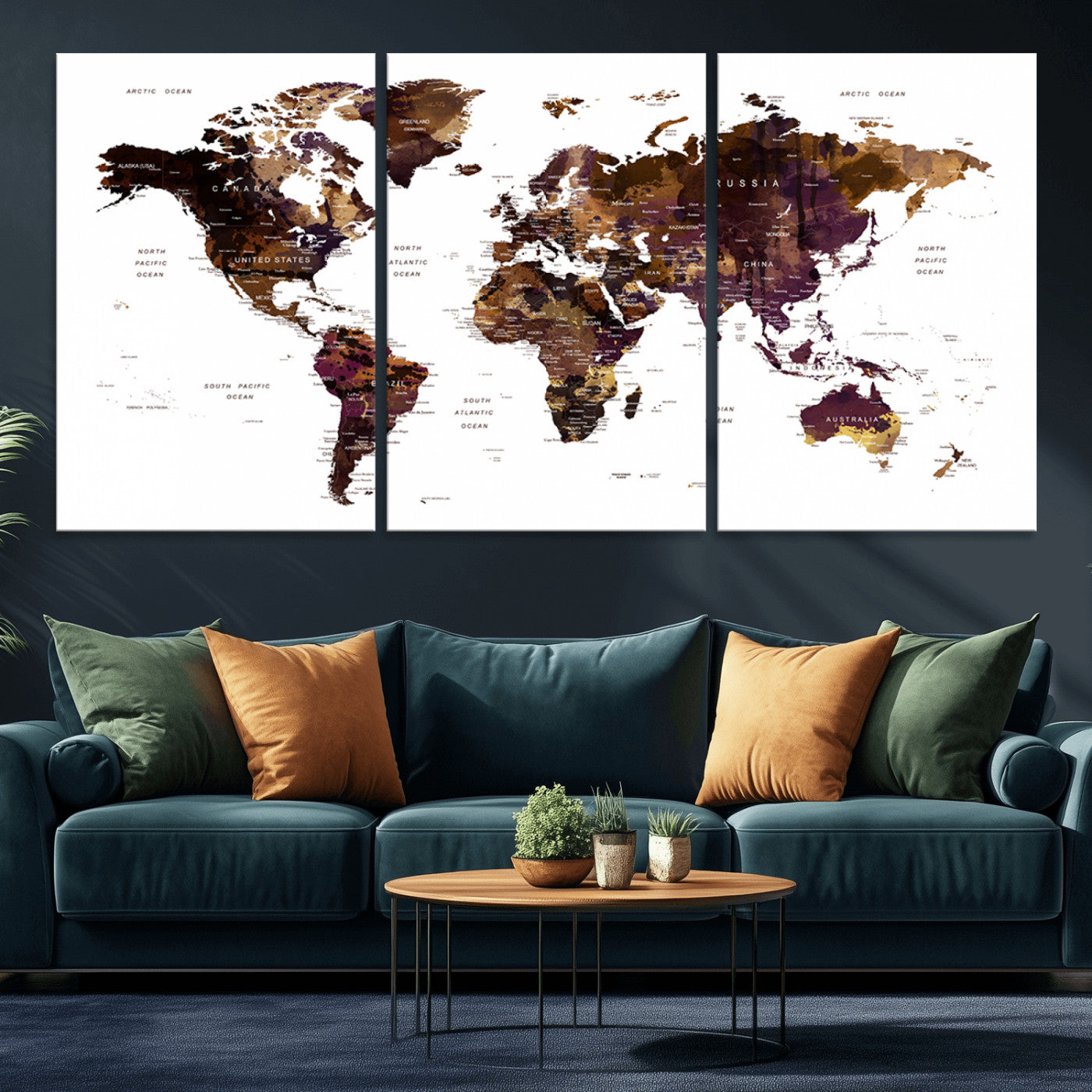 Push Pin World Map Canvas Print – Framed Wall Art for Couples to Track Their Travels – Anniversary Gift or Home Adventure Decor