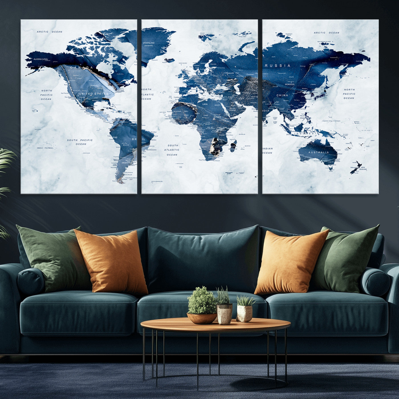 Push Pin World Map Canvas Print – Framed Wall Art for Couples to Track Their Travels – Anniversary Gift or Home Adventure Decor