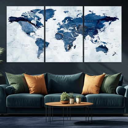 Push Pin World Map Canvas Print – Framed Wall Art for Couples to Track Their Travels – Anniversary Gift or Home Adventure Decor