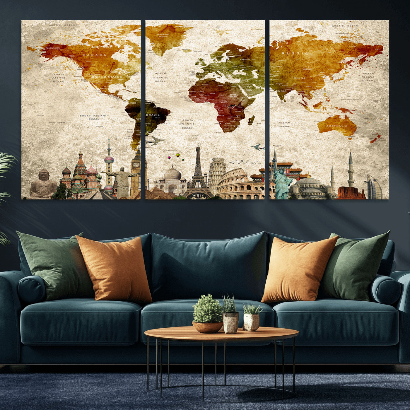 Push Pin World Map Canvas Print – Framed Wall Art for Couples to Track Their Travels – Anniversary Gift or Home Adventure Decor