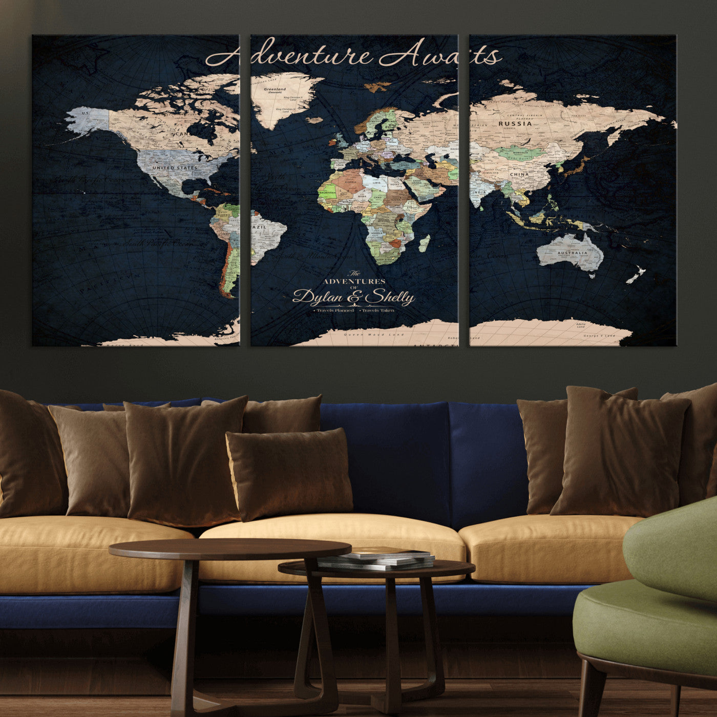 43186793-MGV-CV-30X20-Personalized World Map Print, Customizable Push Pin Framed World Map Print on Canvas - Custom Quote on Map Print