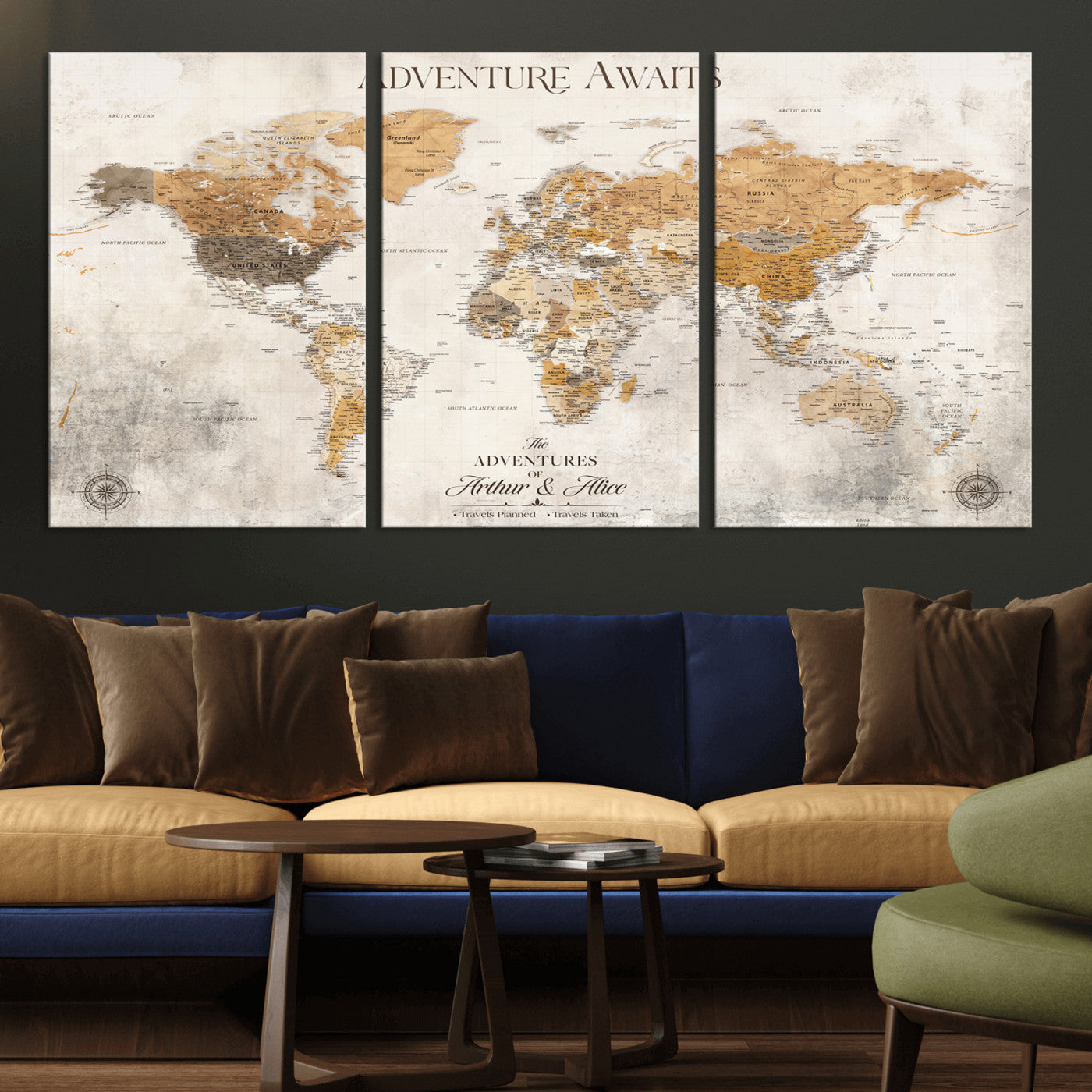 99422096-MGV-CV-30X20-Custom Push Pin World Map Wall Canvas Print – Personalized Travel Tracker with Pins – Framed Custom Quotie Canvas for Home Office Decor