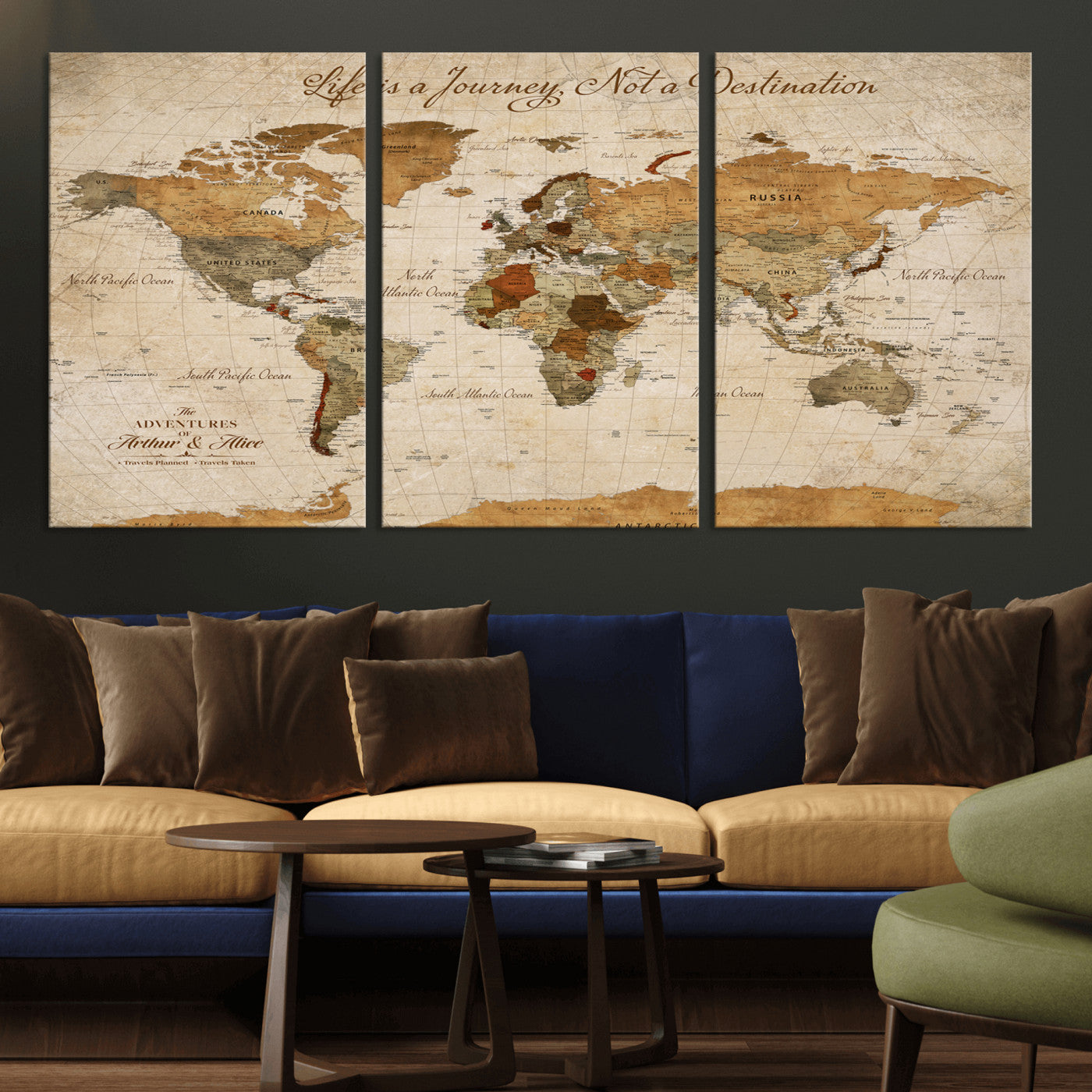 79036691-MGV-CV-30X20-Custom Push Pin World Map Wall Canvas Print – Personalized Travel Tracker with Pins – Framed Custom Quotie Canvas for Home Office Decor