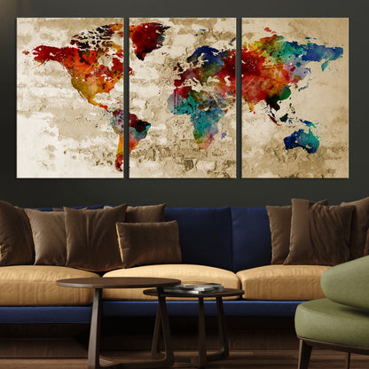Push Pin World Map Canvas Print – Framed Wall Art for Couples to Track Their Travels – Anniversary Gift or Home Adventure Decor