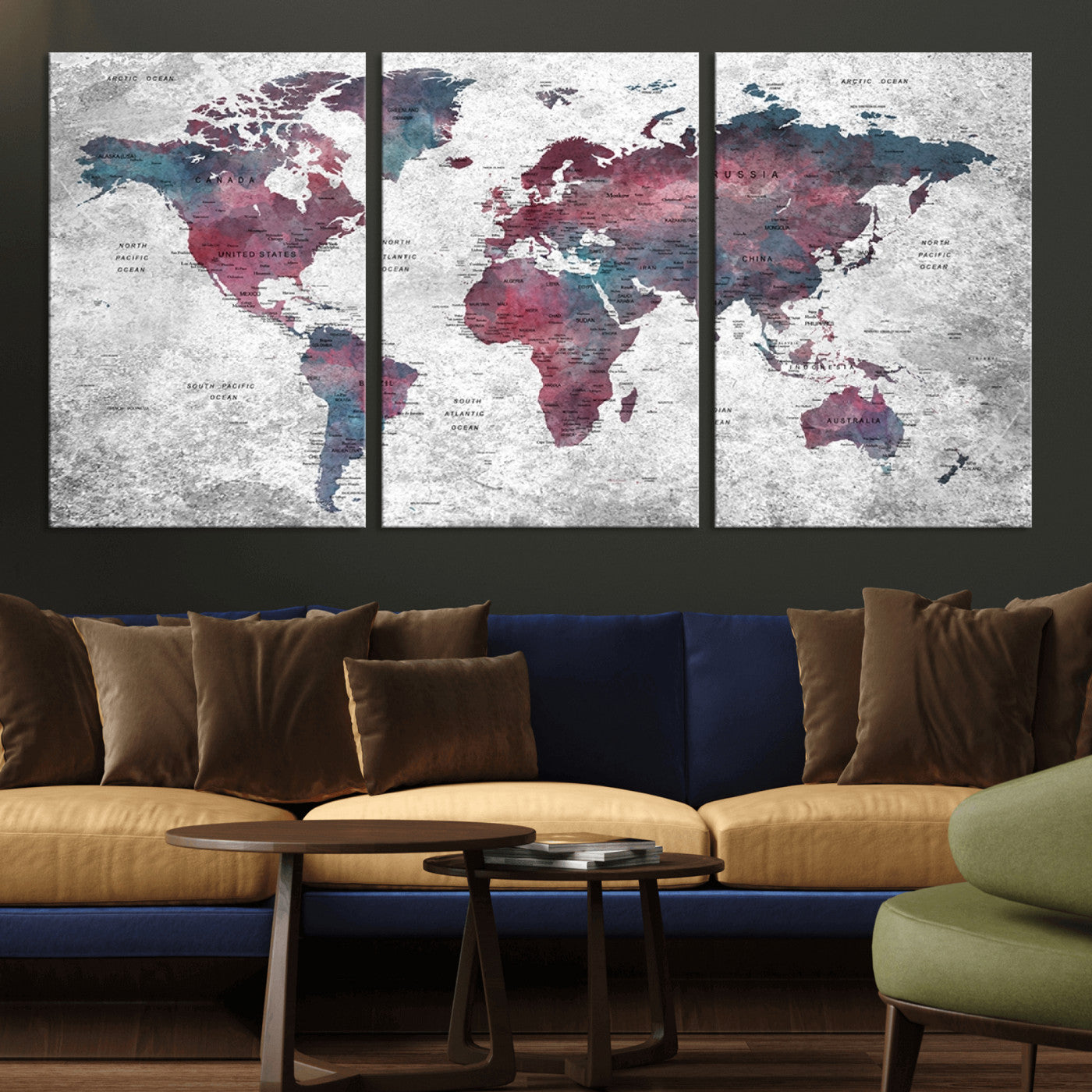 Push Pin World Map Canvas Print – Framed Wall Art for Couples to Track Their Travels – Anniversary Gift or Home Adventure Decor