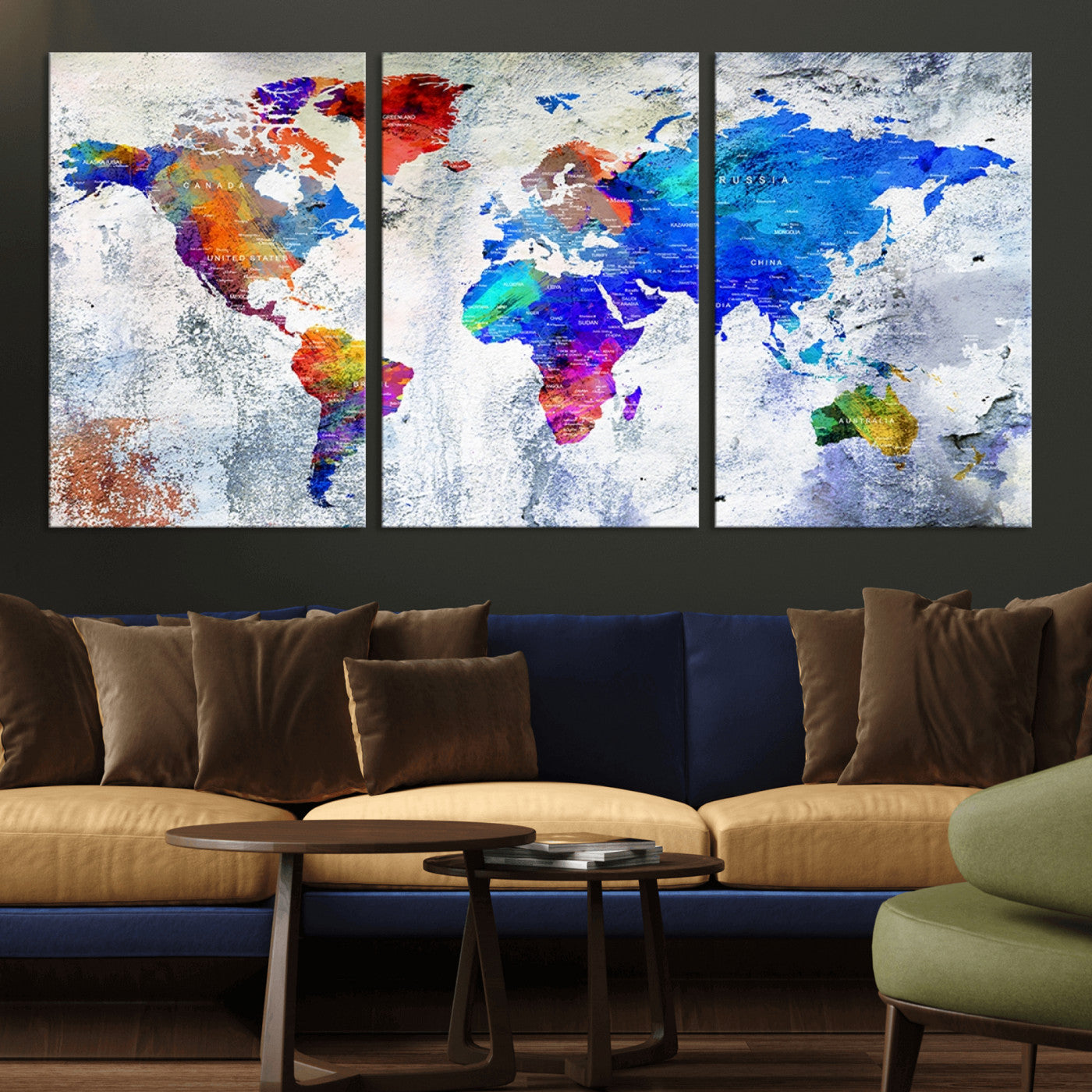 Push Pin World Map Canvas Print – Framed Wall Art for Couples to Track Their Travels – Anniversary Gift or Home Adventure Decor