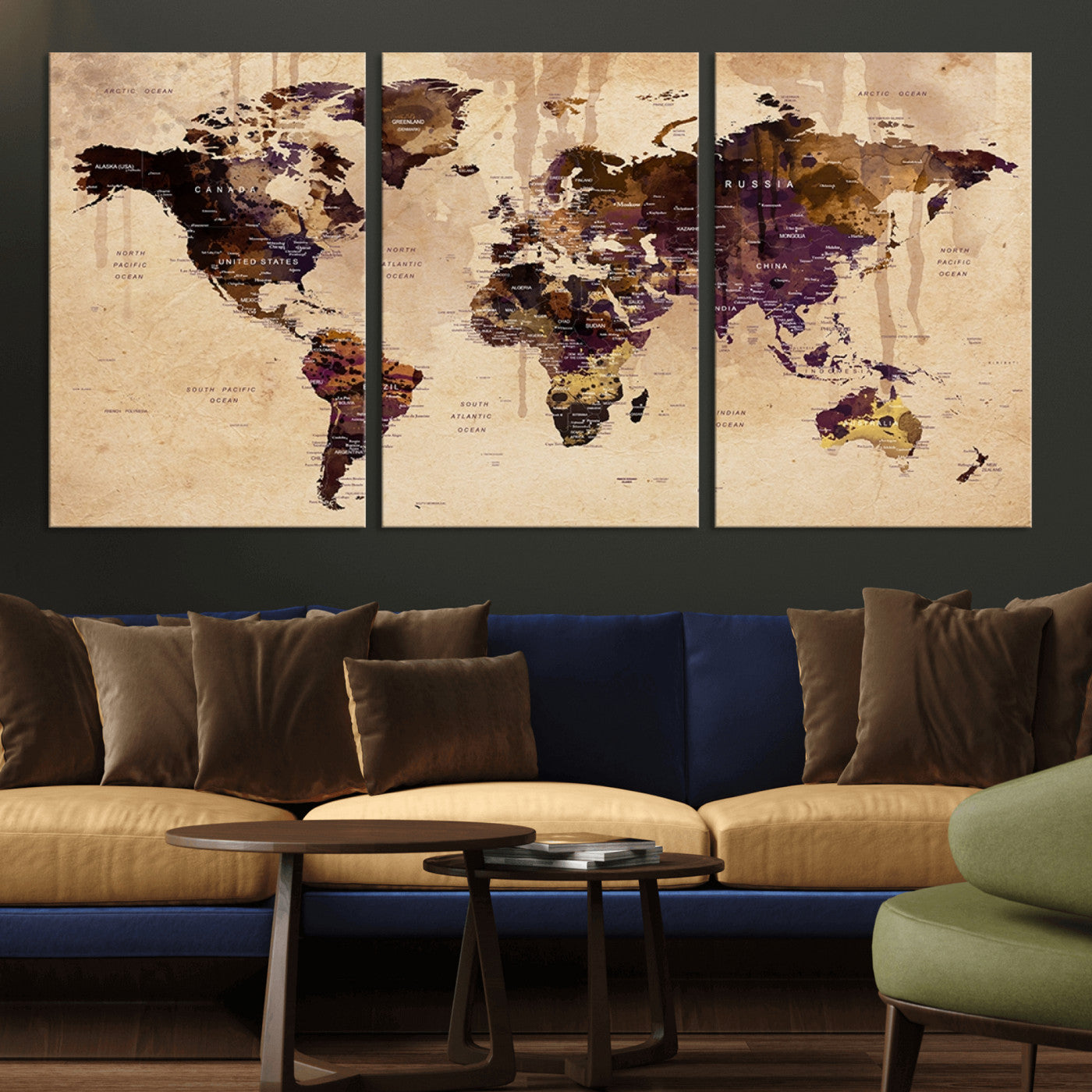 Push Pin World Map Canvas Print – Framed Wall Art for Couples to Track Their Travels – Anniversary Gift or Home Adventure Decor