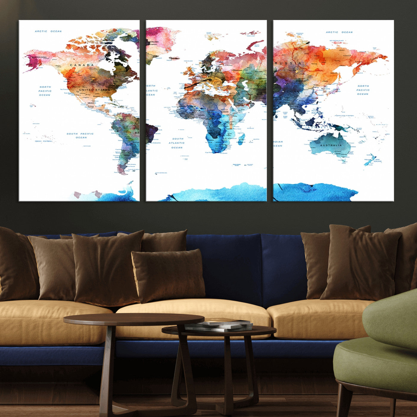 Push Pin World Map Canvas Print – Framed Wall Art for Couples to Track Their Travels – Anniversary Gift or Home Adventure Decor