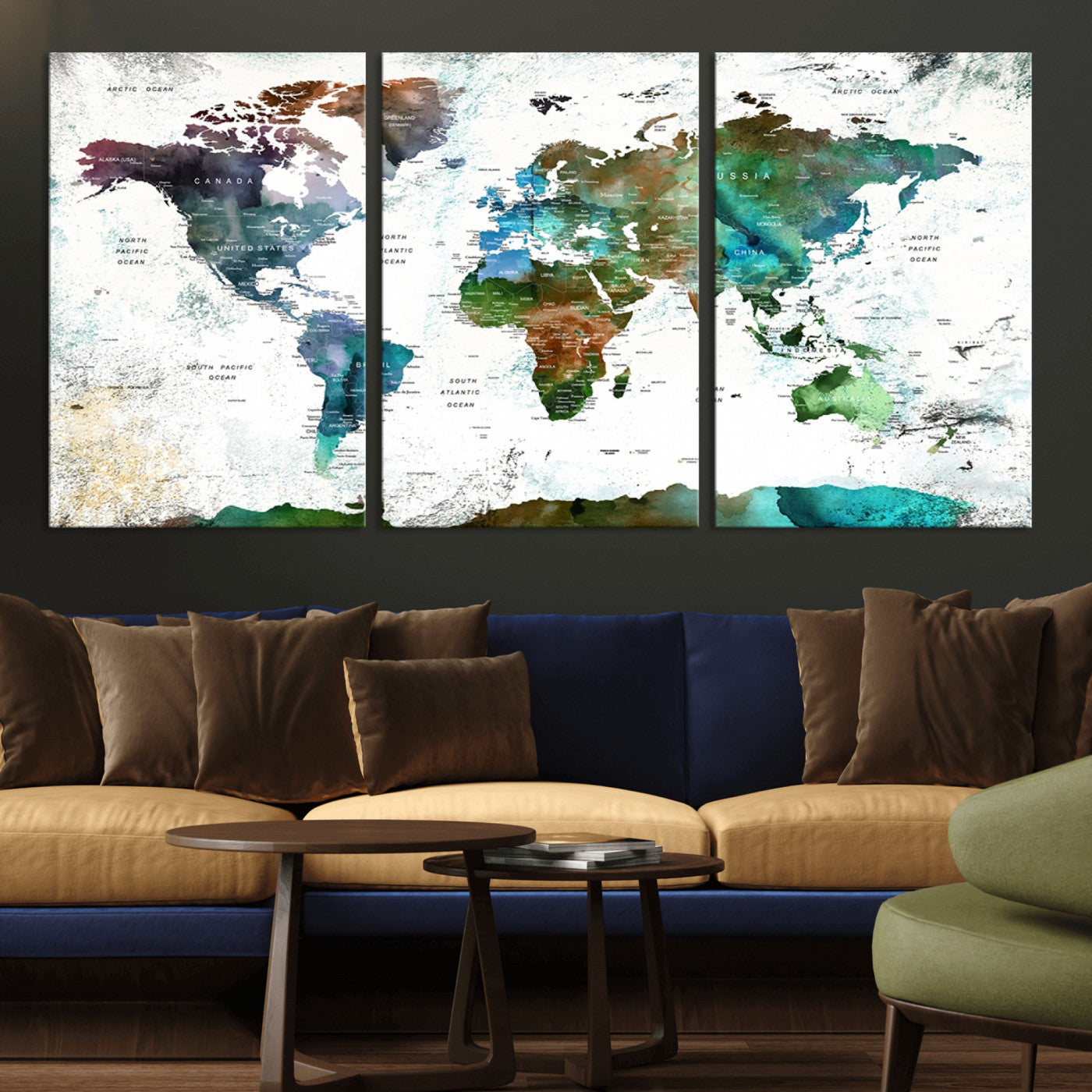 Push Pin World Map Canvas Print – Framed Wall Art for Couples to Track Their Travels – Anniversary Gift or Home Adventure Decor