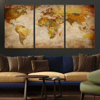 Push Pin World Map Canvas Print – Framed Wall Art for Couples to Track Their Travels – Anniversary Gift or Home Adventure Decor