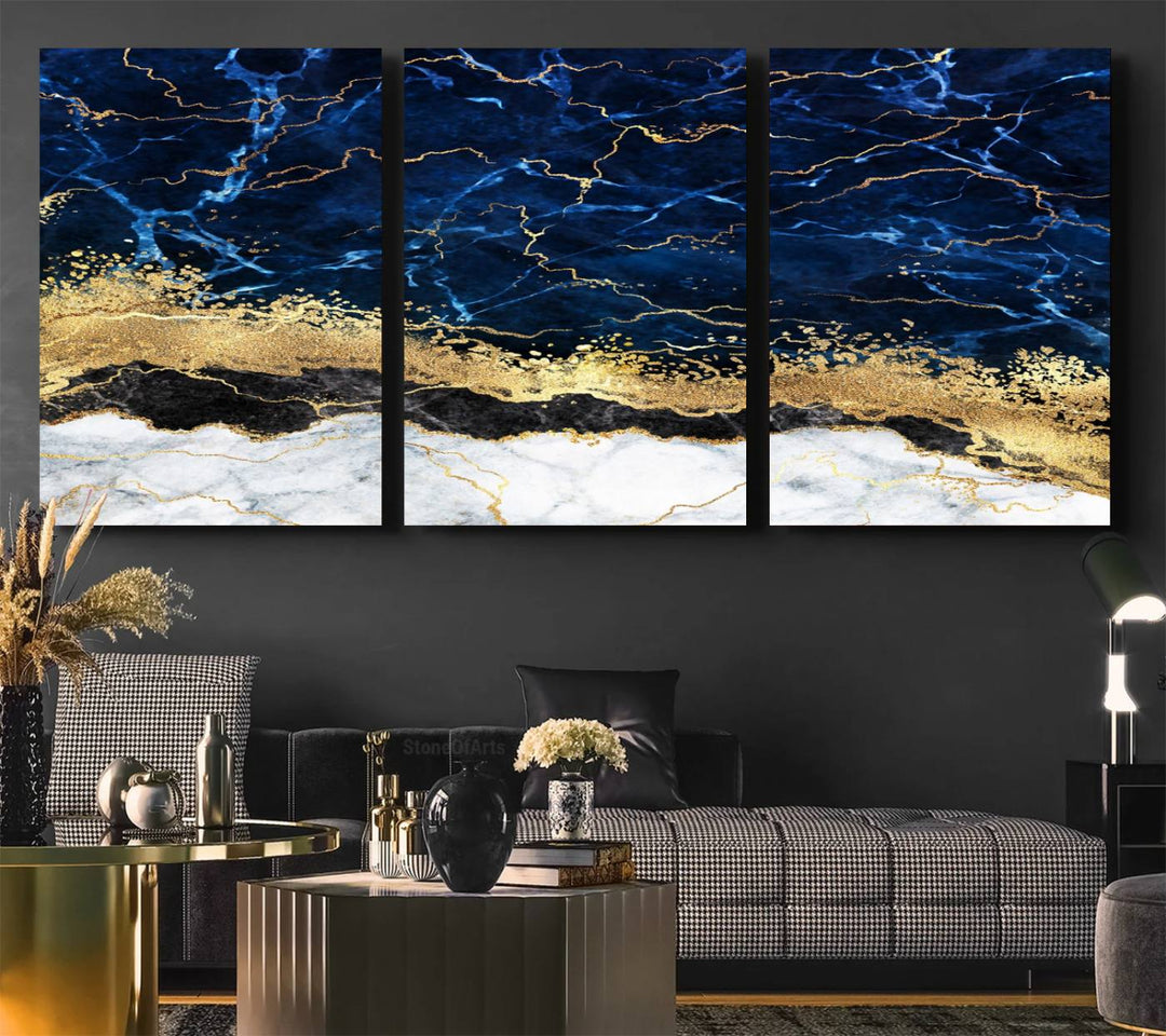 Navy Blue Marble Fluid Effect Wall Art Abstract Canvas Wall Art Print